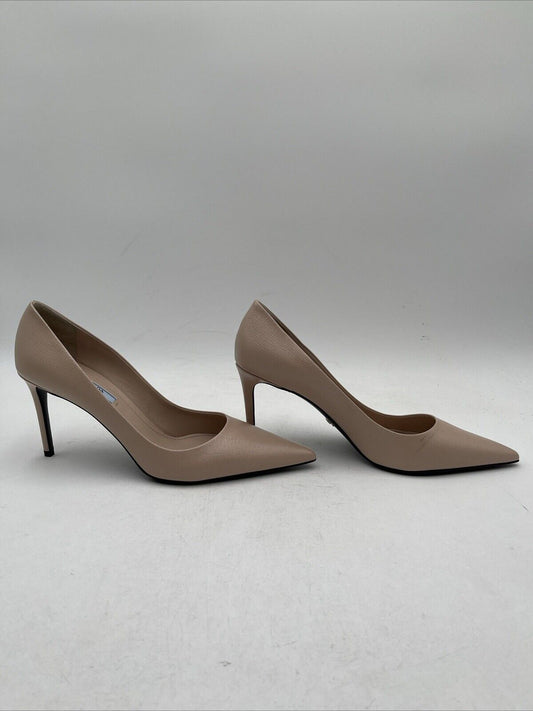 Women’s Prada Leather Heels Footwear Designer color Beige Size 40.5