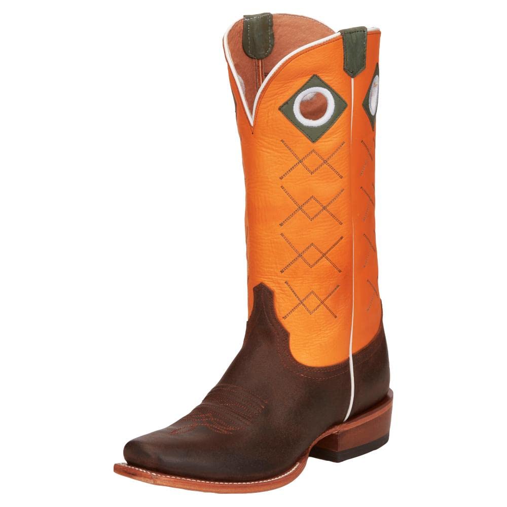 Justin Boots Mens Billet Brown 13in Sunrise Orange Cowhide Top Boot Color Brown Size 13 D