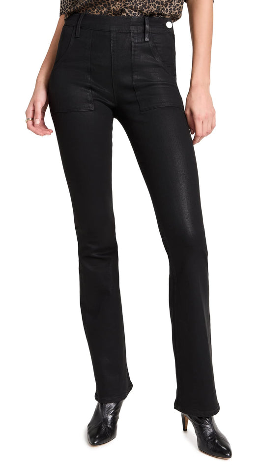 FRAME Women's Clothing Le Flare De Francoise Jeans, Noir Coated, Color Black, Size 25