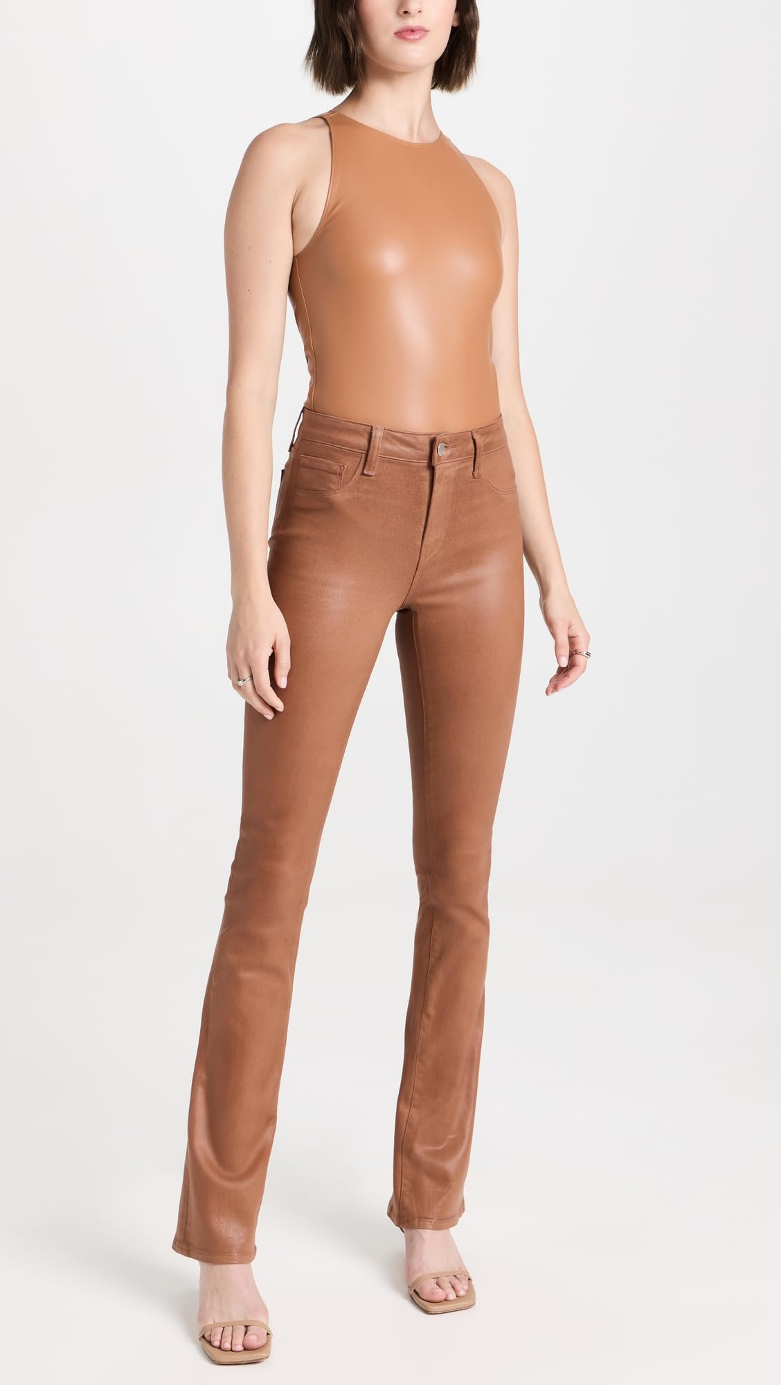 Women's Clothing L'AGENCE Women's Selma Sleek Baby Boot Pants, Color Fawn Coated, Brown, Size 24