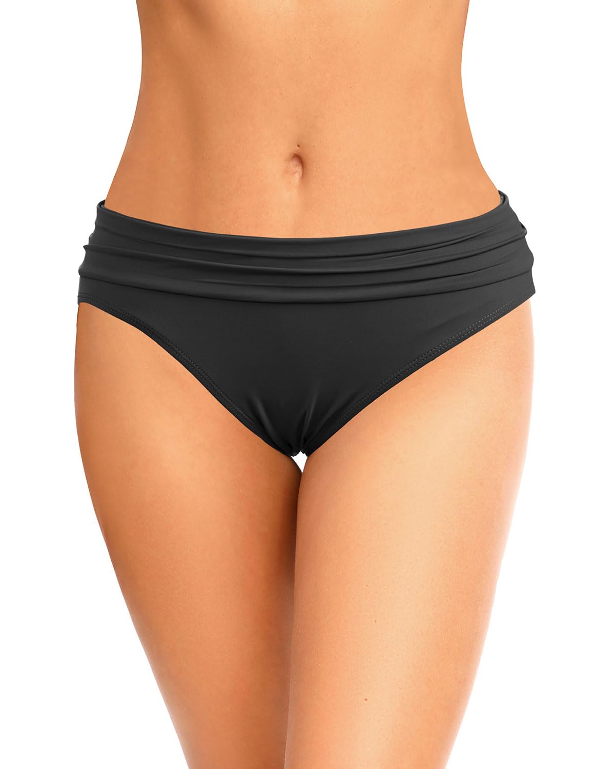 Zmart Women Full Coverage Ruched Bikini Bottoms Tummy Control Swim Bottoms Scrunch Ruffle Bathing Suit Bottom Black Size L