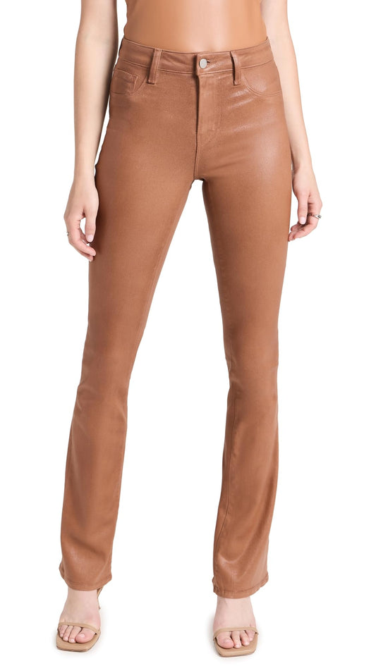 Women's Clothing L'AGENCE Women's Selma Sleek Baby Boot Pants, Color Fawn Coated, Brown, Size 24