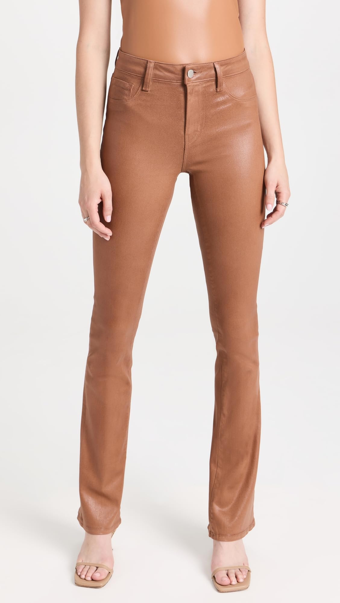 Women's Clothing L'AGENCE Women's Selma Sleek Baby Boot Pants, Color Fawn Coated, Brown, Size 24