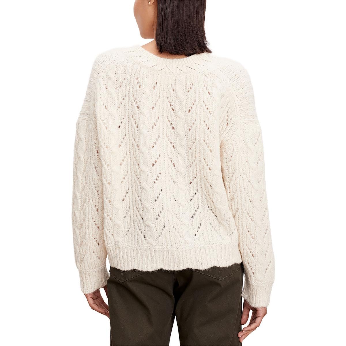 Velvet by Graham & Spencer Womens Clothing Alpaca Open Stitch Pullover Sweater Color Ivory Size XS