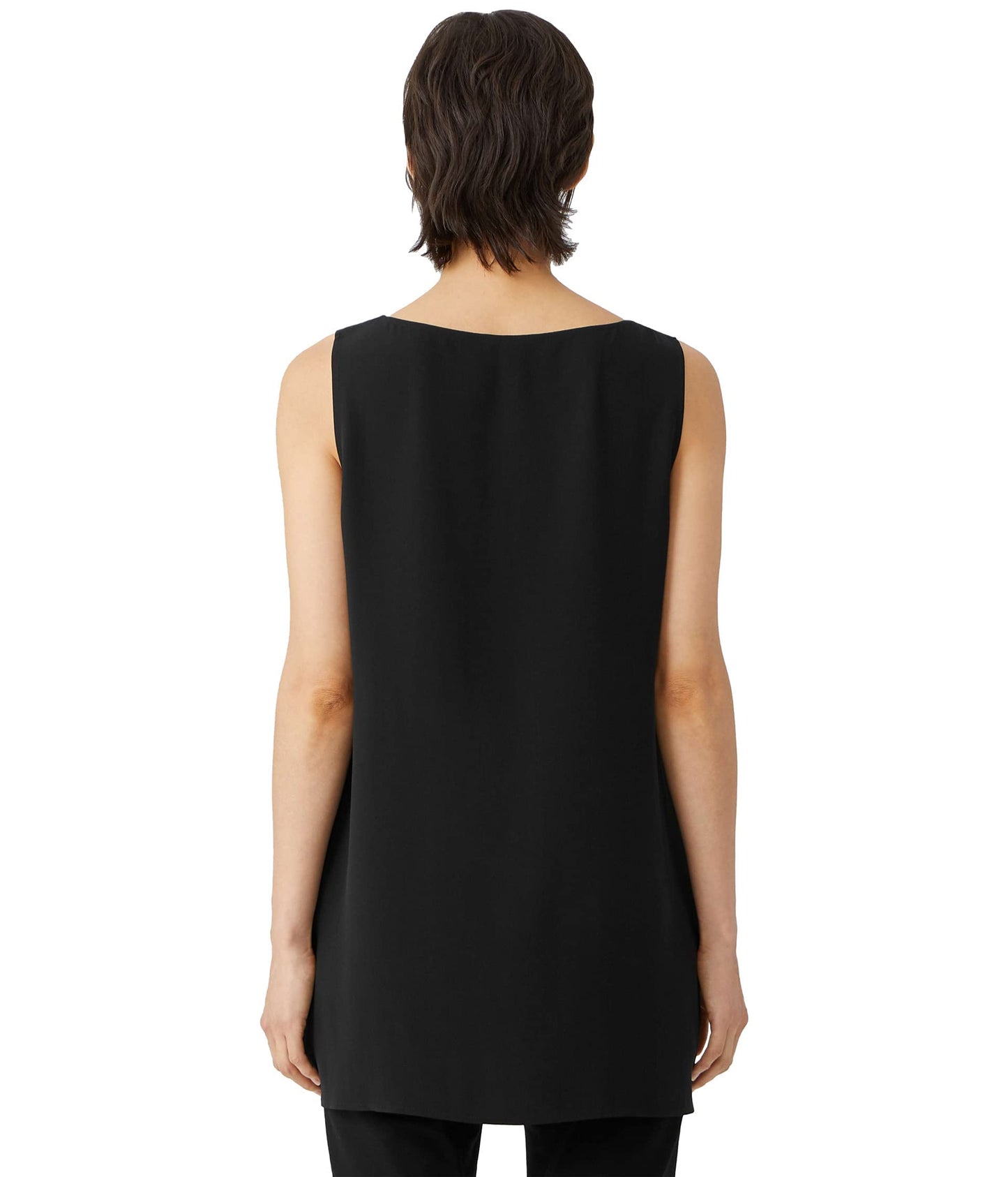 Women clothing Eileen Fisher Bateau Neck Long Shell Sleeveless Color Black Size XS