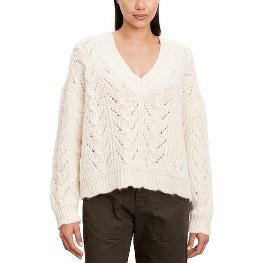 Velvet by Graham & Spencer Womens Clothing Alpaca Open Stitch Pullover Sweater Color Ivory Size XS