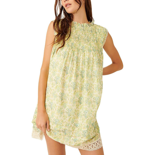 Women's Clothing Free People Womens Shea Floral Print Mini Mini Dress Color Green Yellow Size XS