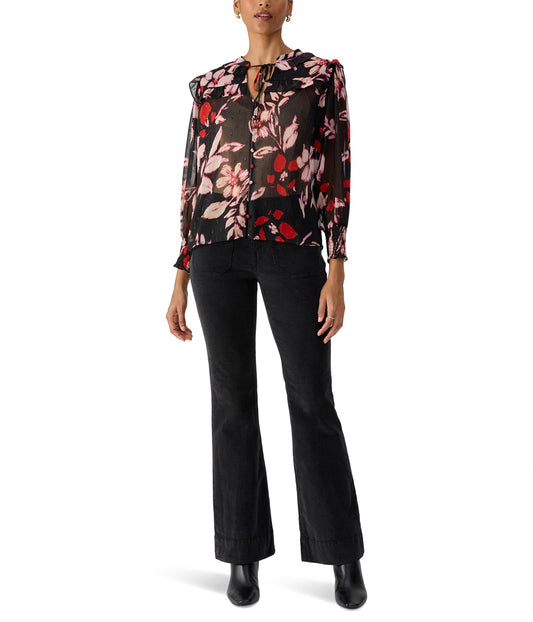 Women Clothing Sanctuary Winter Wish Blouse Long Sleeve Color Poinsettia Size LG (US 10-12)