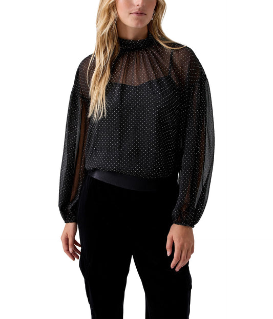 Sanctuary Womens Clothing Sheer Polka Dot Blouse Long Sleeve Color Black Size XXS