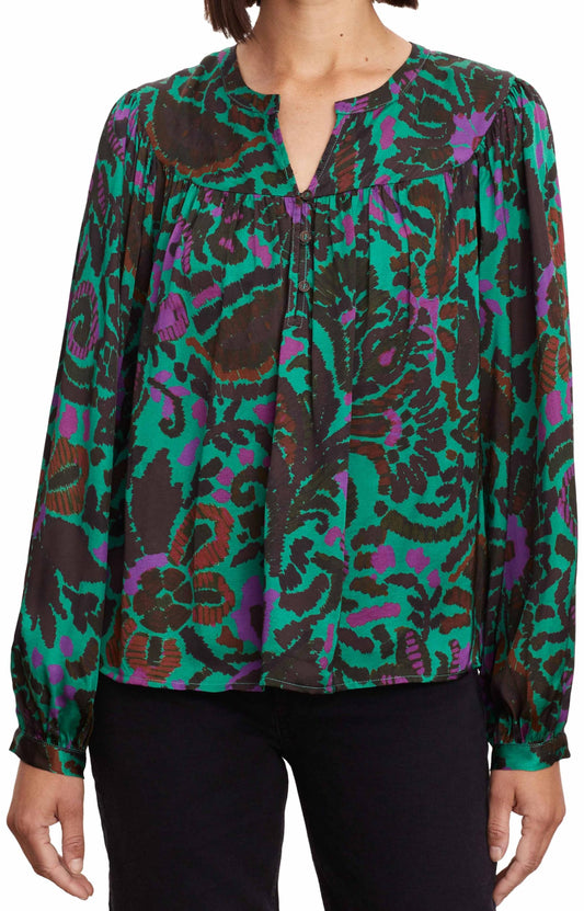 VELVET BY GRAHAM & SPENCER Women's Clothing Reeve Amazon Printed Satin Blouse, Color Multi Size XS