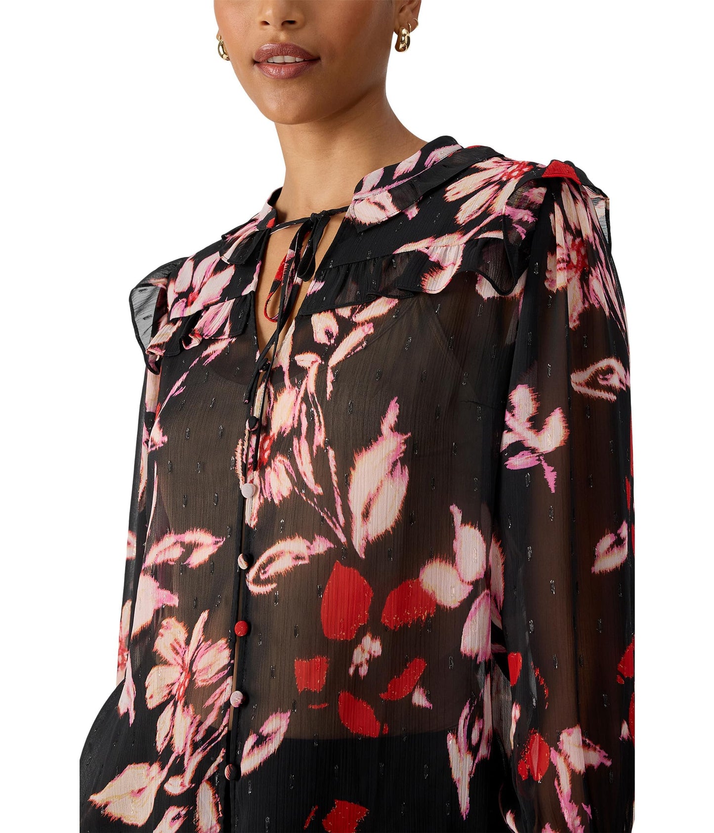 Women Clothing Sanctuary Winter Wish Blouse Long Sleeve Color Poinsettia Size LG (US 10-12)