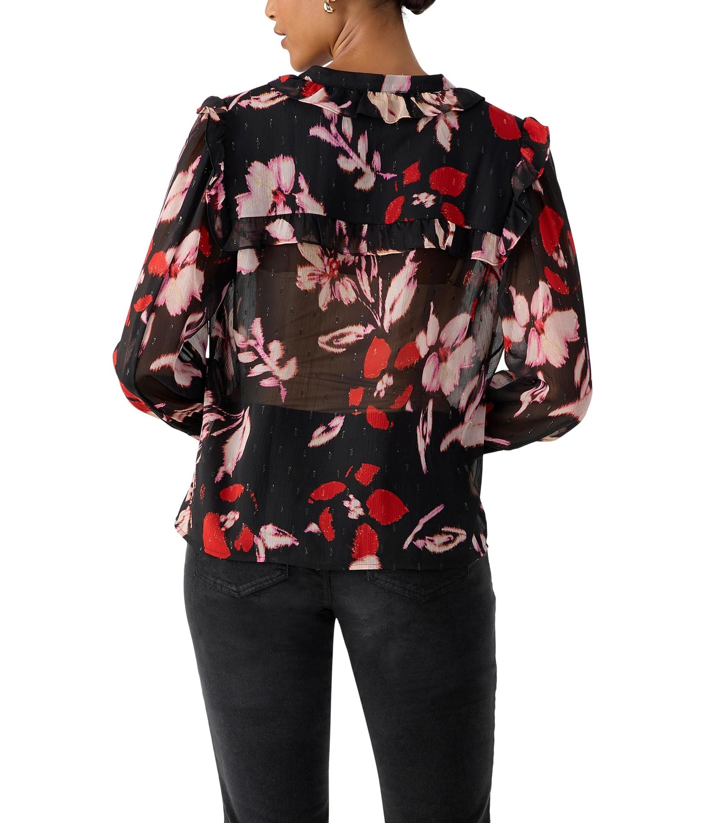 Women Clothing Sanctuary Winter Wish Blouse Long Sleeve Color Poinsettia Size LG (US 10-12)