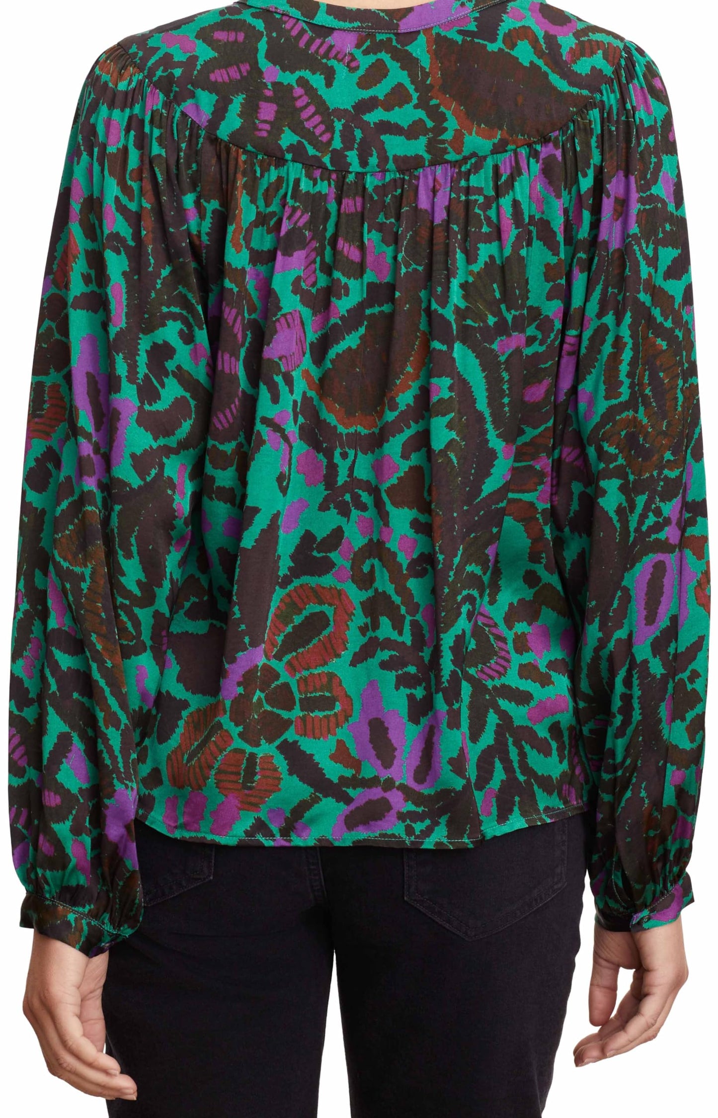 VELVET BY GRAHAM & SPENCER Women's Clothing Reeve Amazon Printed Satin Blouse, Color Multi Size XS